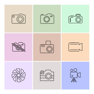 renkli arka plan üzerinde minimalist düz vektör app simge kümesi