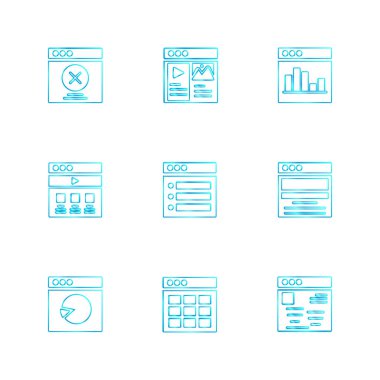 Beyaz arka plan üzerinde farklı minimalist düz vektör app simgeleri