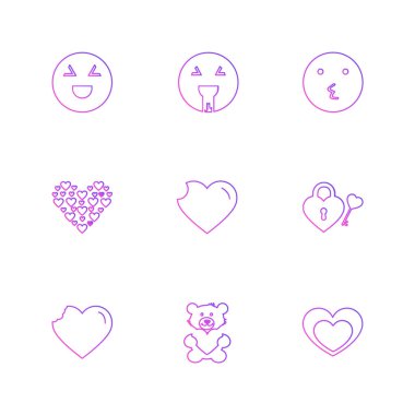 Farklı minimalist düz app simgeler vektör, sevgi kalpleri ve Sevgililer günü kavramı 