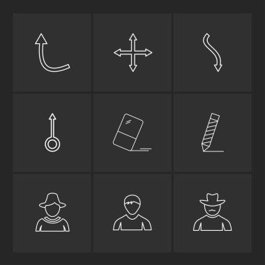 siyah arka plan üzerine minimalist düz vektör app simge kümesi