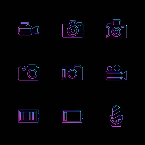 Iconos Aplicación Plana Minimalista Sobre Fondo Negro — Vector de stock