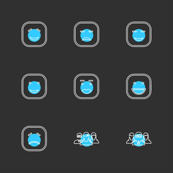 Different minimalistic flat vector app icons on black background