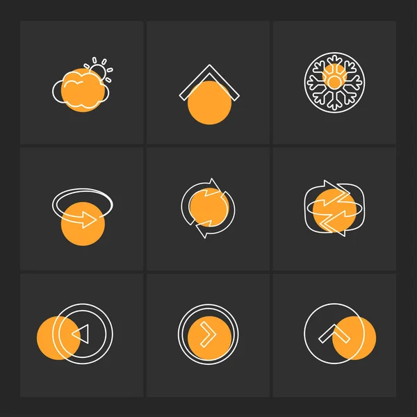 Diferentes Ícones Aplicativos Vetor Plano Minimalista Fundo Preto — Vetor de Stock