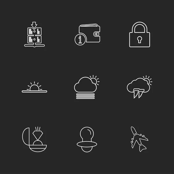 Conjunto Iconos Aplicaciones Vectores Planos Minimalistas Sobre Fondo Negro — Archivo Imágenes Vectoriales