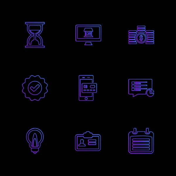 Conjunto Iconos Aplicaciones Vectores Planos Minimalistas Sobre Fondo Negro — Vector de stock