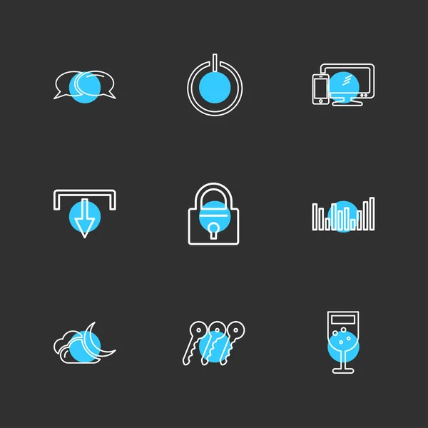 Verschillende Minimalistische Platte Vector App Pictogrammen — Stockvector