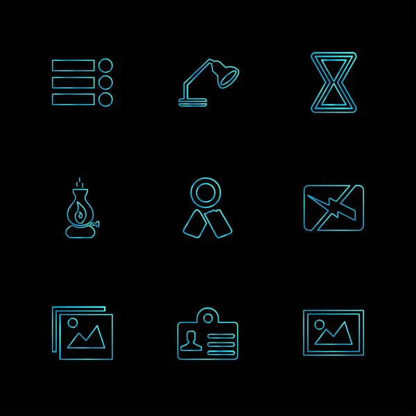 Conjunto Iconos Aplicaciones Vectores Planos Minimalistas Sobre Fondo Negro — Vector de stock