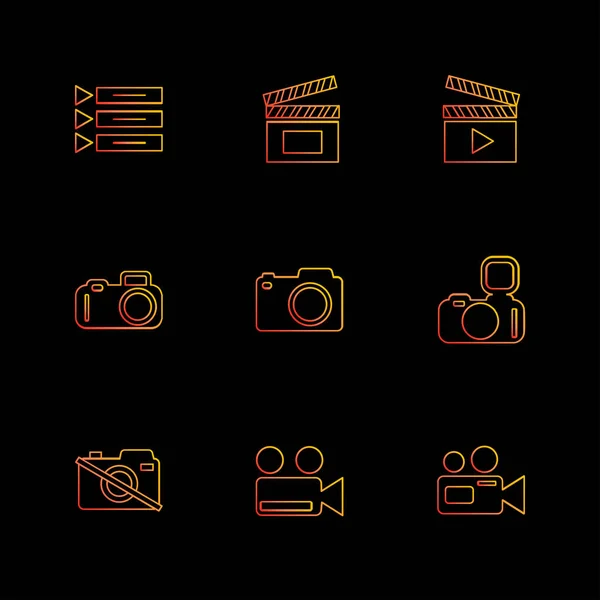 Verschillende Minimalistische Platte Vector App Pictogrammen Zwarte Achtergrond — Stockvector