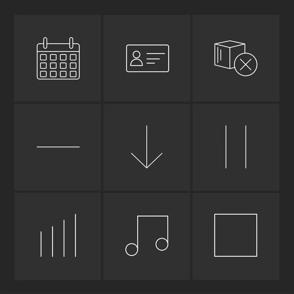 Verschillende Minimalistische Platte Vector App Pictogrammen Zwarte Achtergrond — Stockvector