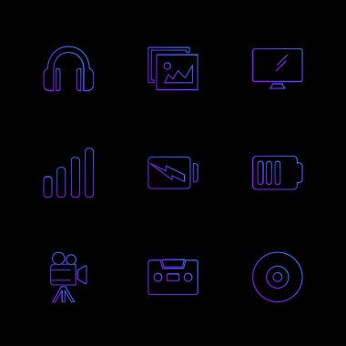 siyah arka plan üzerine minimalist düz vektör app simge kümesi