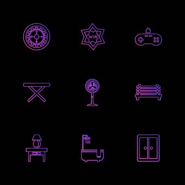 siyah arka plan üzerine minimalist düz vektör app simge kümesi