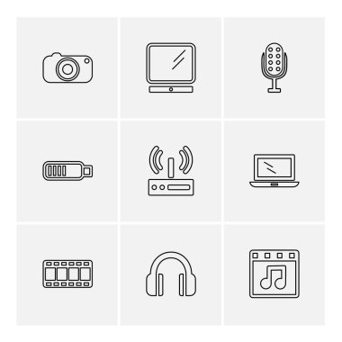 Beyaz arka plan üzerinde farklı minimalist düz vektör app simgeleri