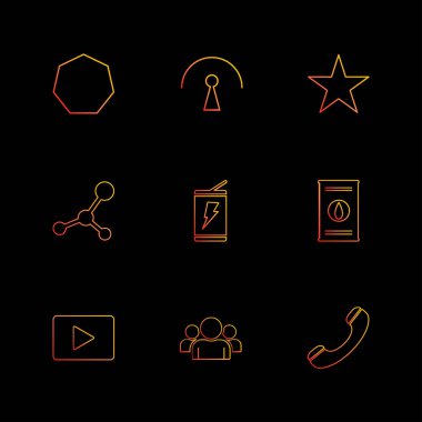 siyah arka plan üzerine minimalist düz vektör app simge kümesi