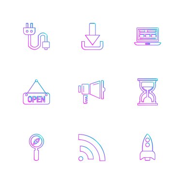 Beyaz arka plan üzerinde farklı minimalist düz vektör app simgeleri