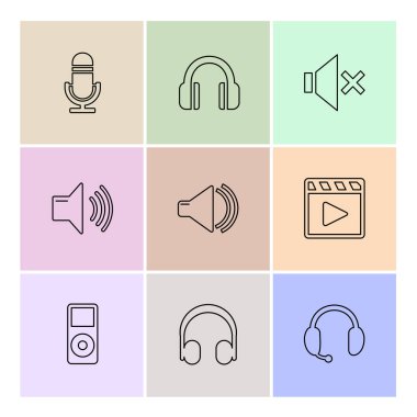 Renkli arka plan üzerinde farklı minimalist düz vektör app simgeleri