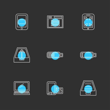 minimalist düz vektör app simgeler siyah arka plan üzerinde renkli daireler ile 