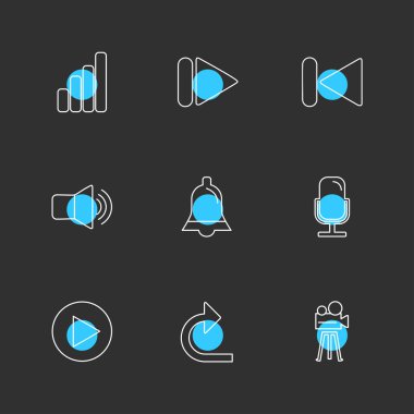 siyah arka plan üzerine minimalist düz vektör app simge kümesi