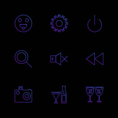 siyah arka plan, düz stil minimalist vektör app simgeleri