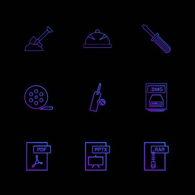 Dijital art, siyah arka plan üzerine Internet düz vektör app simgelerin ayarlamak