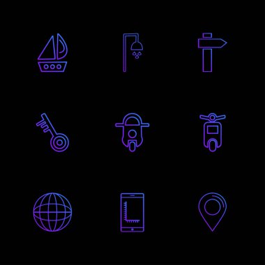 farklı minimalist düz vektör app simgeler siyah arka plan üzerine