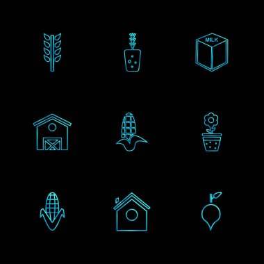 Siyah arka plan üzerine düz app simge kümesi