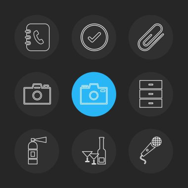 siyah arka plan üzerine minimalist düz app simgeleri