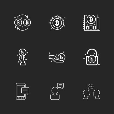 farklı minimalist düz vektör app simgeler siyah arka plan üzerine