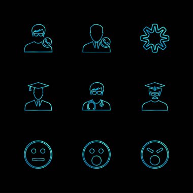 Farklı basit düz vektör app simgeler siyah arka plan üzerine