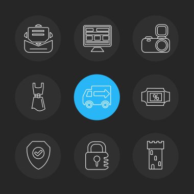 Internet düz vektör app simgeler siyah arka plan üzerine set