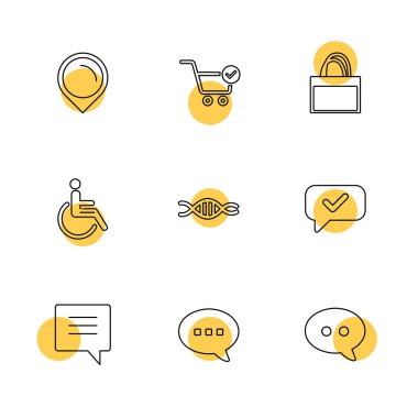 Beyaz arka plan üzerinde renkli daireler ile minimalist düz vektör app simgeleri