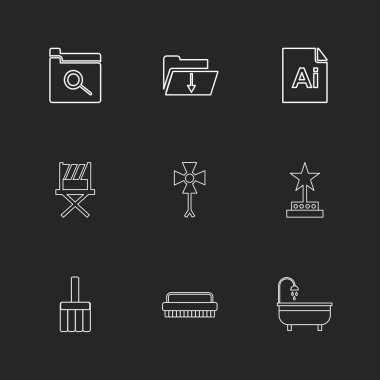 düz vektör illüstrasyon ikonlar, simgeler siyah arka plan üzerine ayarla