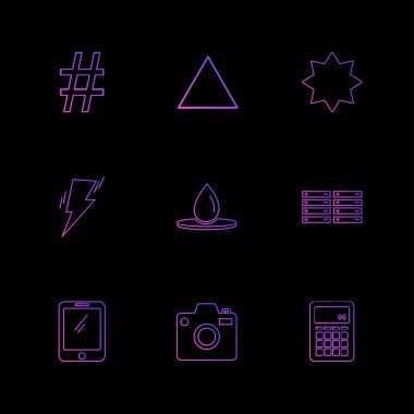 Farklı Web sitesi düz vektör app simgeleri siyah arka plan üzerine