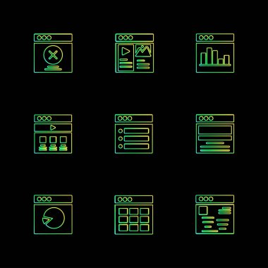 siyah arka plan, düz stil minimalist vektör app simgeleri