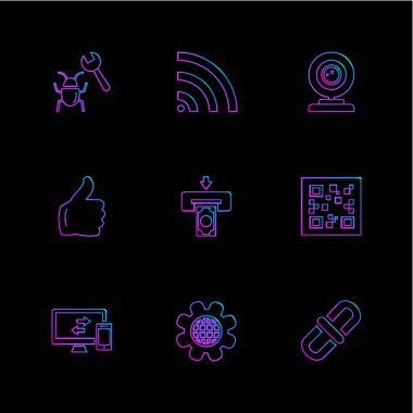 siyah arka plan, düz stil minimalist vektör app simgeleri