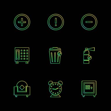 siyah arka plan, düz stil minimalist vektör app simgeleri