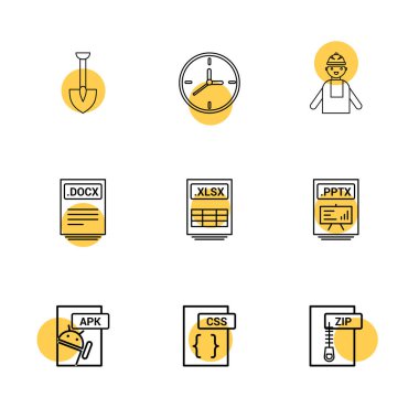 Beyaz arka plan üzerinde renkli minimalist düz vektör app simgeleri