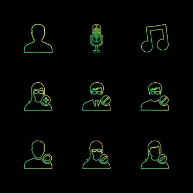 siyah arka plan üzerine farklı minimalist düz vektör app simge kümesi