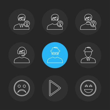 Farklı grafik düz app simgeler siyah arka plan üzerine
