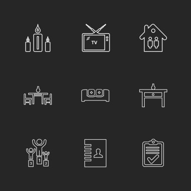 siyah arka plan, düz stil minimalist vektör app simgeleri