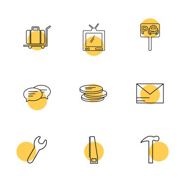 Beyaz arka plan üzerinde renkli daireler ile minimalist düz vektör app simgeleri