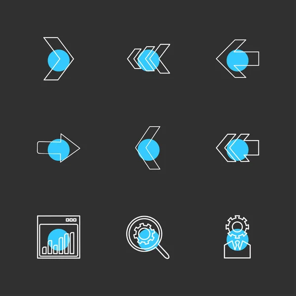 Icônes Application Plat Minimaliste Sur Fond Noir — Image vectorielle