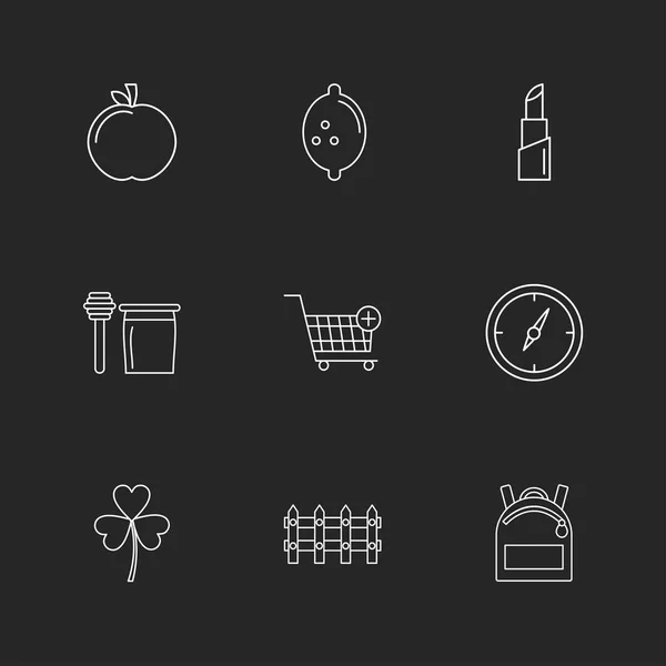 Iconos Aplicación Plana Minimalista Sobre Fondo Negro — Archivo Imágenes Vectoriales