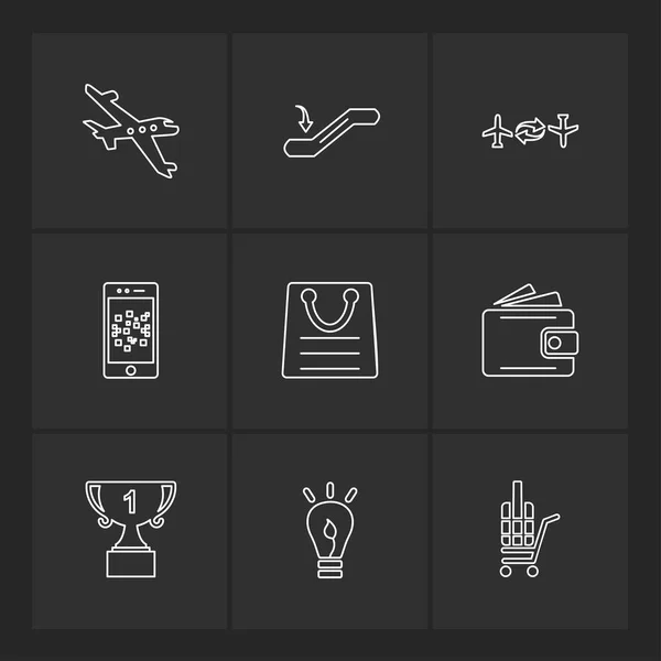 Iconos Ilustración Vector Plano Conjunto Iconos Sobre Fondo Negro — Archivo Imágenes Vectoriales