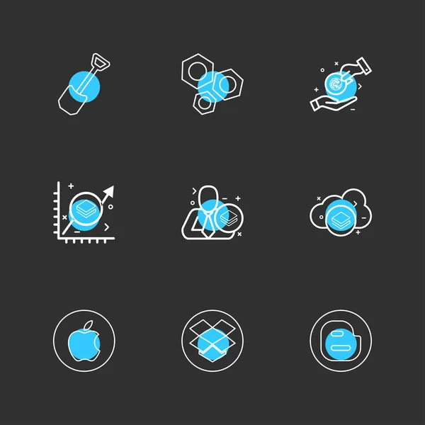 Verschiedene Minimalistische Flache Vektor App Symbole Auf Schwarzem Hintergrund — Stockvektor