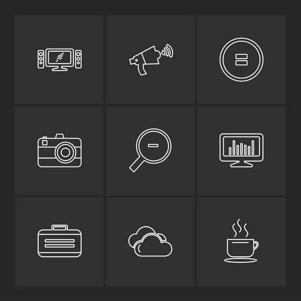 Iconos Aplicación Plana Minimalista Sobre Fondo Negro — Vector de stock