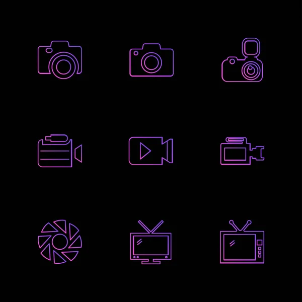 Iconos Aplicación Vector Plano Minimalista Sobre Fondo Negro — Vector de stock