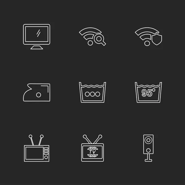 Different Minimalistic Flat Vector App Icons Black Background — Stock Vector