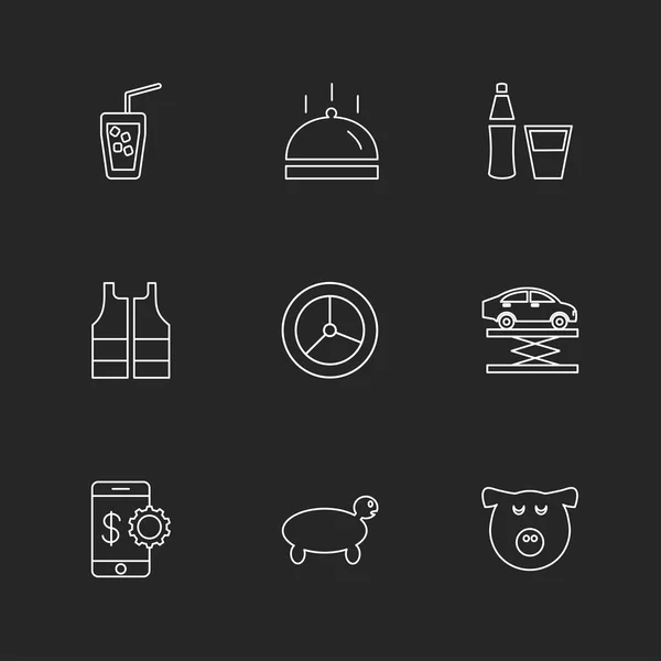 Fondo Negro Con Iconos Planos Aplicaciones Simples Ilustración Vectorial — Vector de stock