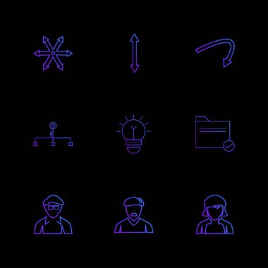 siyah arka plan ve yaratıcı çeşitli internet düz app simgeler vektör 