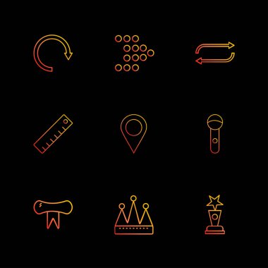 siyah arka plan üzerine farklı minimalist düz vektör app simge kümesi